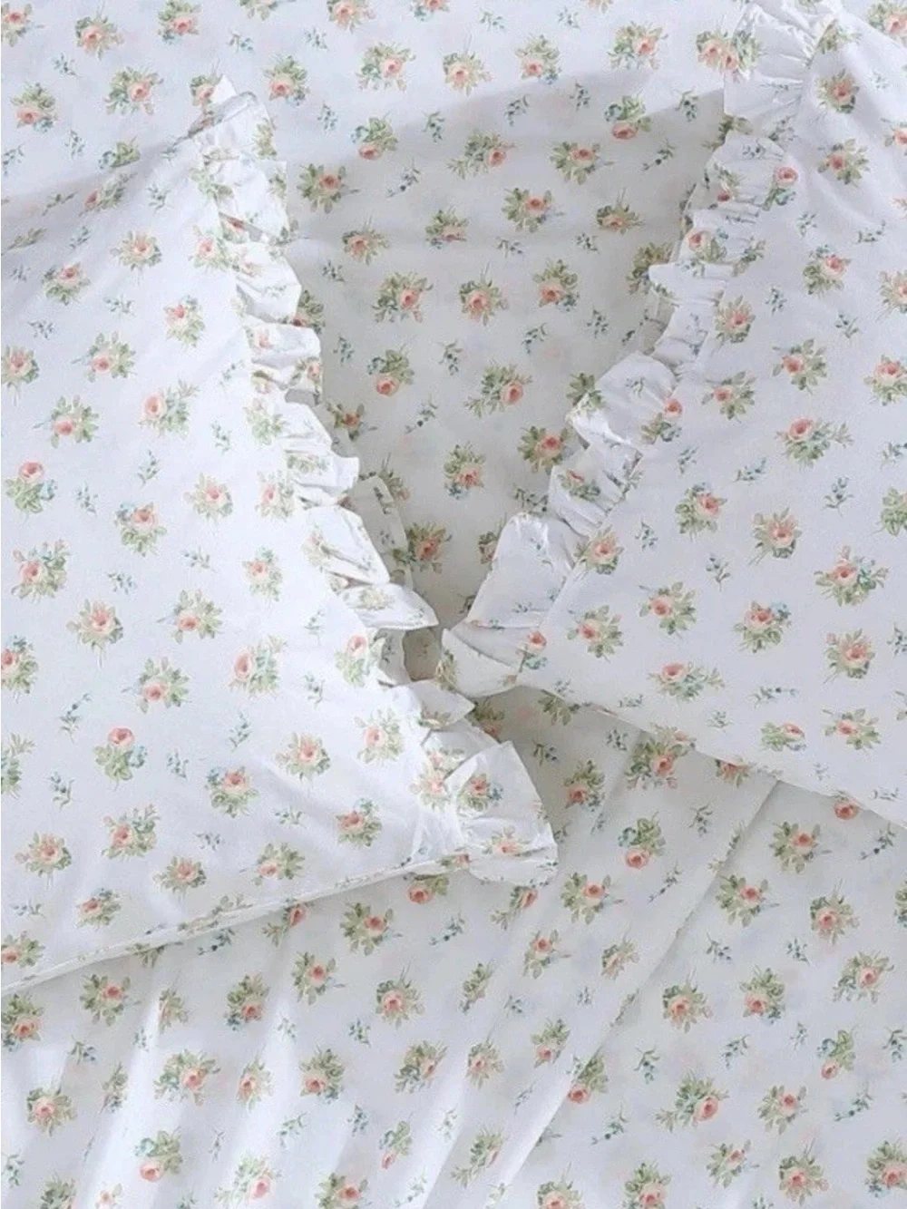 Laura Ashley ~ Apricot & White Ruffle Pillowcase Pair Standard ~100% Cotton